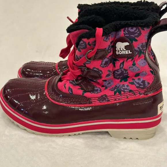 Sorel Tivoli Boots sz 5 Youth Pink Floral Snow Boots Winter Boots