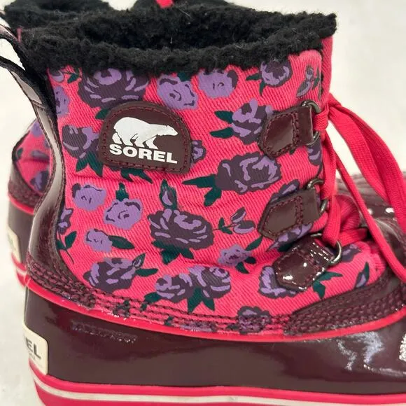 Sorel Tivoli Boots sz 5 Youth Pink Floral Snow Boots Winter Boots