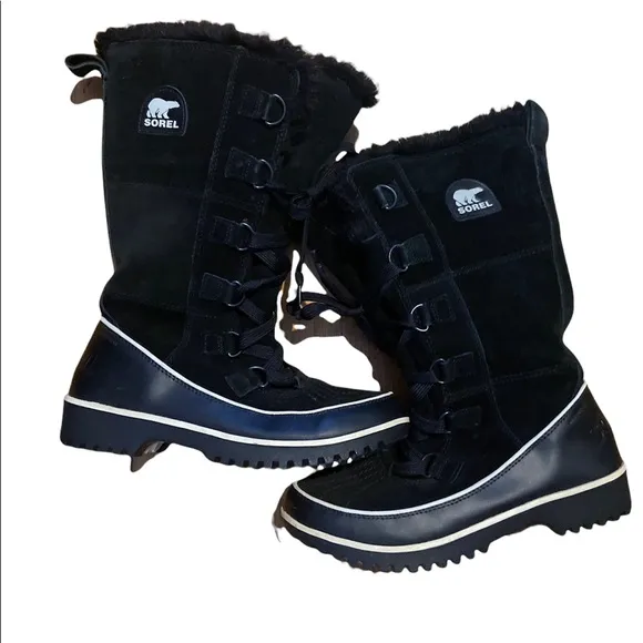 Sorel Tivoli High Black Suede Waterproof Size 7 Snow Boots.