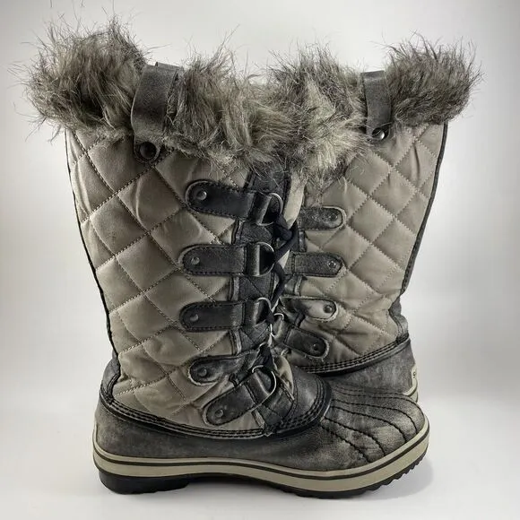 Sorel Tofino Distressed Waterproof Winter Boots Women Size 8 Brown Fur Lined