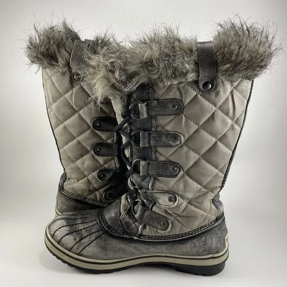 Sorel Tofino Distressed Waterproof Winter Boots Women Size 8 Brown Fur Lined