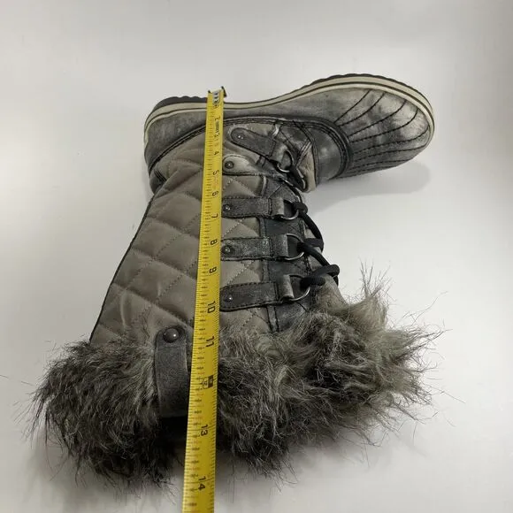 Sorel Tofino Distressed Waterproof Winter Boots Women Size 8 Brown Fur Lined