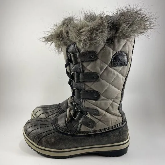 Sorel Tofino Distressed Waterproof Winter Boots Women Size 8 Brown Fur Lined