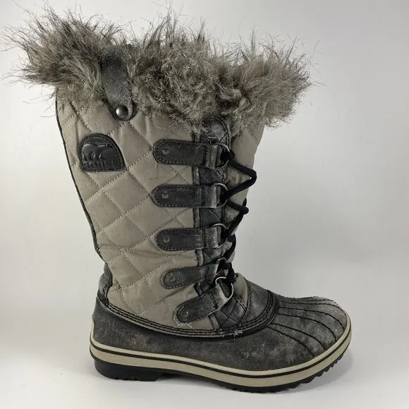 Sorel Tofino Distressed Waterproof Winter Boots Women Size 8 Brown Fur Lined