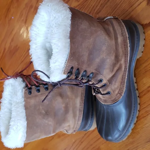 Sorel Winter Boots Men's Wool Lined Brown Leather Crusader, Size 10