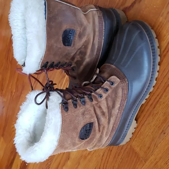 Sorel Winter Boots Men's Wool Lined Brown Leather Crusader, Size 10