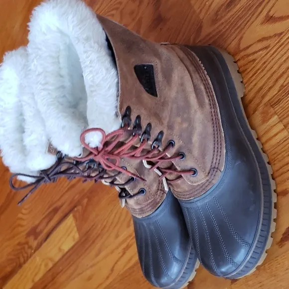 Sorel Winter Boots Men's Wool Lined Brown Leather Crusader, Size 10