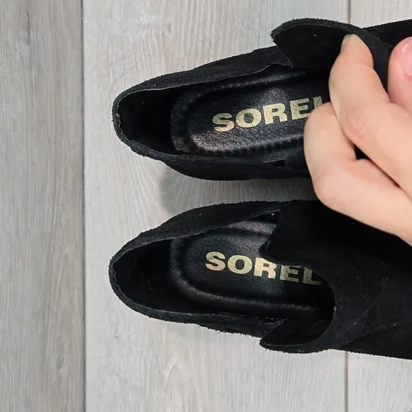 Sorel Women Lolla Leather Cut Out Side Chunky Heels Boots shoes sz 7.5