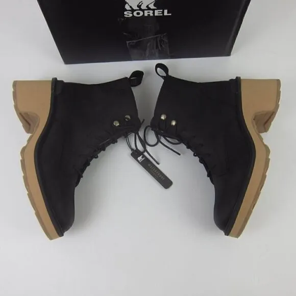 Sorel Womens 7.5 Black Leather Boots Waterproof Lace Up NEW IN BOX