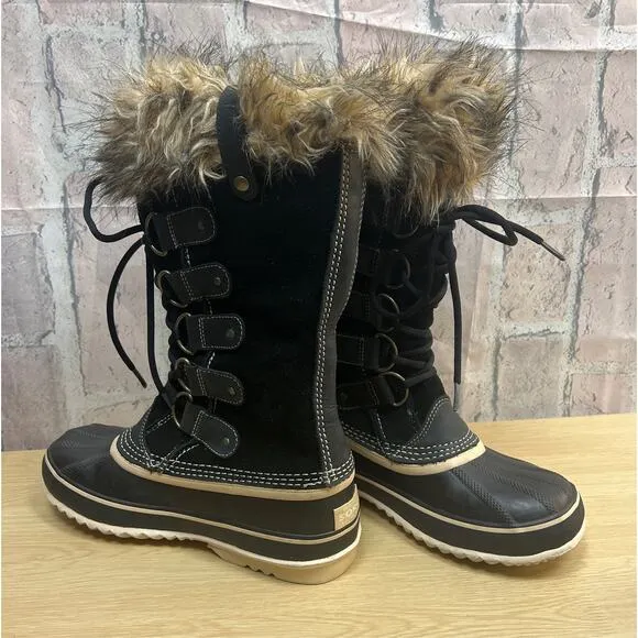 Sorel Womens Black Tall Joan of Arctic Boots Lace Up Size 9 Waterproof