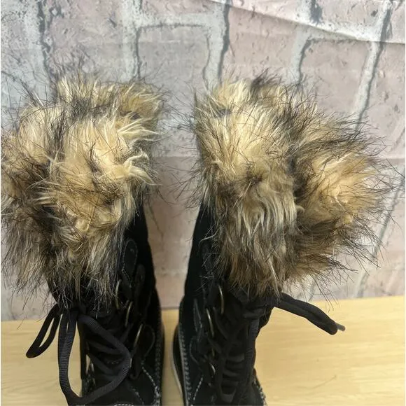 Sorel Womens Black Tall Joan of Arctic Boots Lace Up Size 9 Waterproof