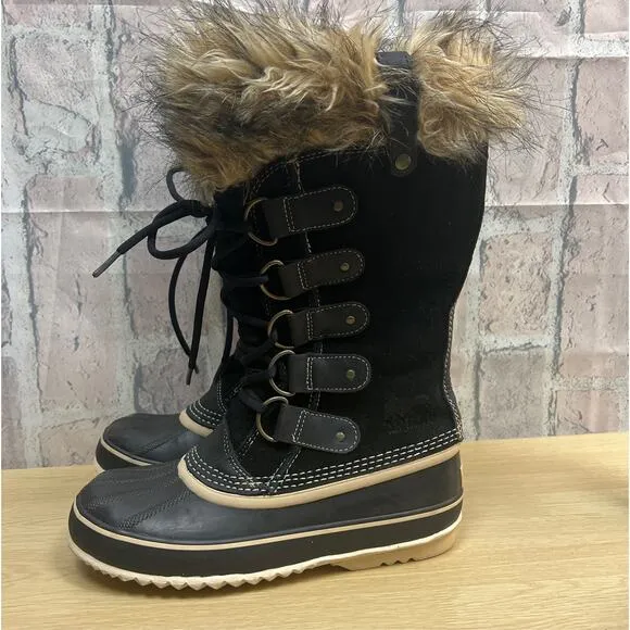Sorel Womens Black Tall Joan of Arctic Boots Lace Up Size 9 Waterproof