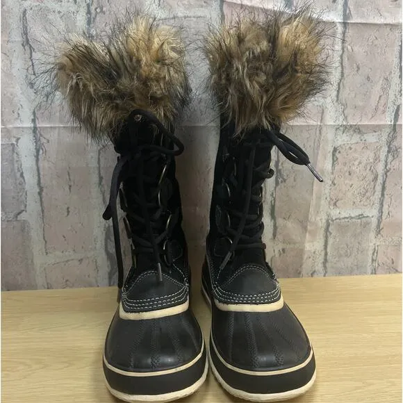Sorel Womens Black Tall Joan of Arctic Boots Lace Up Size 9 Waterproof