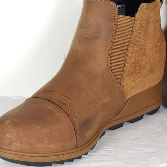 Sorel Women's Evie II US8 Gum Leather Waterproof Hidden Wedge Chelsea Boots