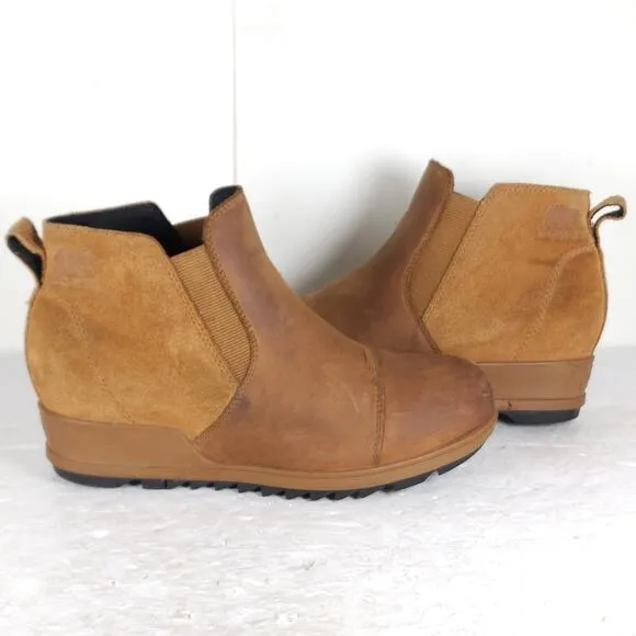 Sorel Women's Evie II US8 Gum Leather Waterproof Hidden Wedge Chelsea Boots