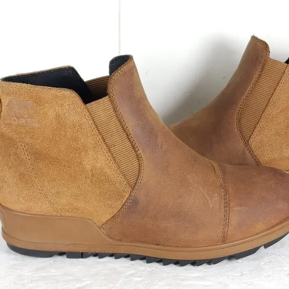Sorel Women's Evie II US8 Gum Leather Waterproof Hidden Wedge Chelsea Boots