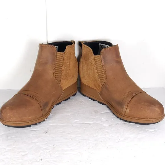 Sorel Women's Evie II US8 Gum Leather Waterproof Hidden Wedge Chelsea Boots