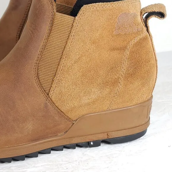 Sorel Women's Evie II US8 Gum Leather Waterproof Hidden Wedge Chelsea Boots