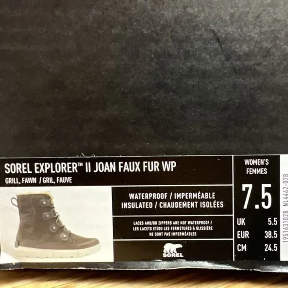 Sorel Women's Explorer II Joan, Gray Waterproof Boots, Size 7.5 M