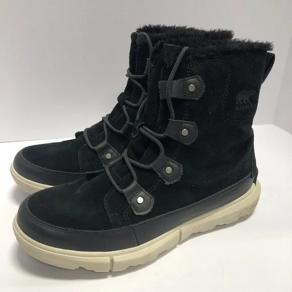 Sorel Women’s Explorer Joan, Black Waterproof Winter Boots, Size 12M