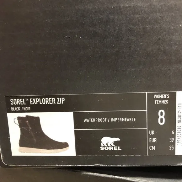 Sorel Women's Explorer Zip, Black Waterproof Boots, Size 8M
