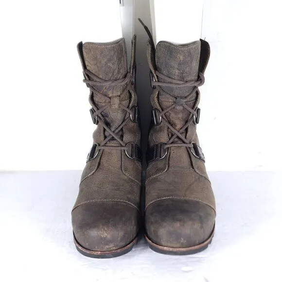 Sorel Women's Joan of Arctic US 11 Brown Leather Lace Up Wedge Mid-Calf Boots