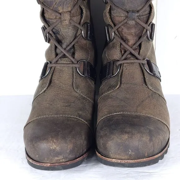 Sorel Women's Joan of Arctic US 11 Brown Leather Lace Up Wedge Mid-Calf Boots