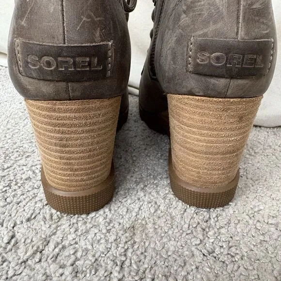 Sorel Womens Joan Uptown Lace Up Heeled Ankle Waterproof Boot Taupe Size 8