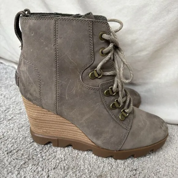 Sorel Womens Joan Uptown Lace Up Heeled Ankle Waterproof Boot Taupe Size 8