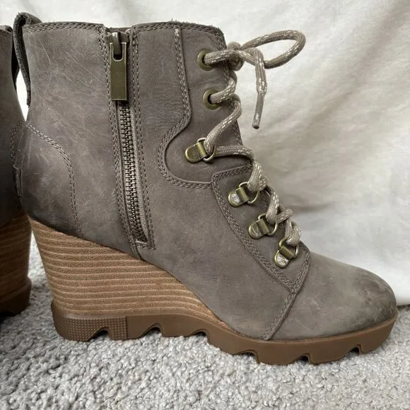 Sorel Womens Joan Uptown Lace Up Heeled Ankle Waterproof Boot Taupe Size 8