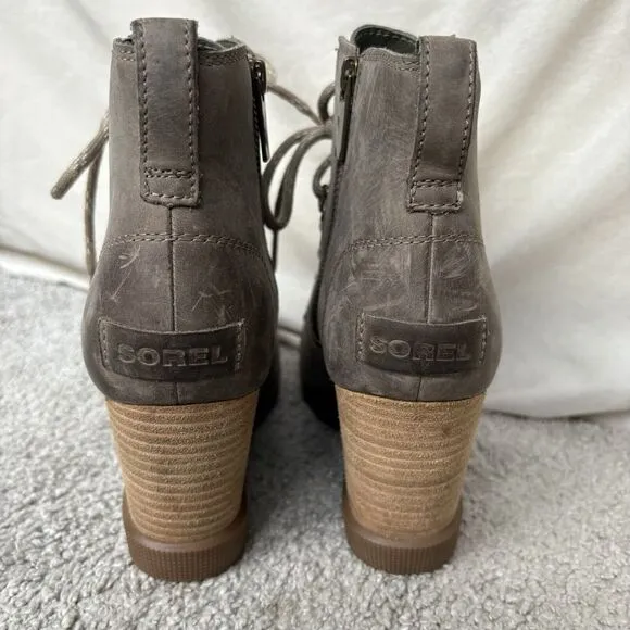 Sorel Womens Joan Uptown Lace Up Heeled Ankle Waterproof Boot Taupe Size 8