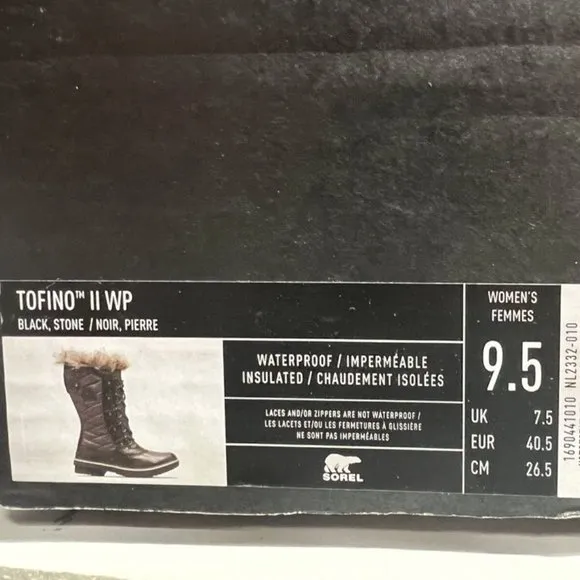 Sorel Women’s Tofino II, Black Waterproof Winter Boots, Size 9.5 M