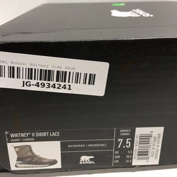 Sorel Women’s Whitney II Short Lace, Gray Waterproof Winter Boots, Size 7.5M
