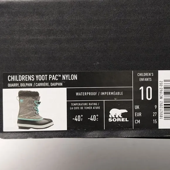 Sorel Yoot Pac Nylon Waterproof Snow Boots, Grey, Toddlers 10 M
