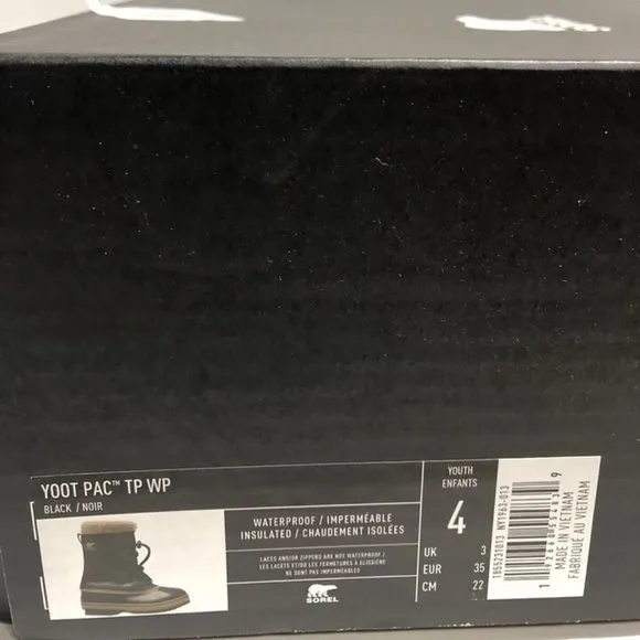 Sorel Youth Yoot Pac TP, Black Waterproof Winter Boots, Kids’ Size 4M