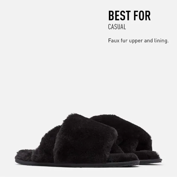 Sorel Go Mail Run Faux Fur Cotton Slippers, Cozy House Shoes , Black, Size 8, NW