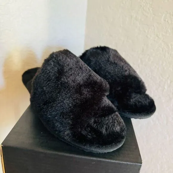 Sorel Go Mail Run Faux Fur Cotton Slippers, Cozy House Shoes , Black, Size 8, NW