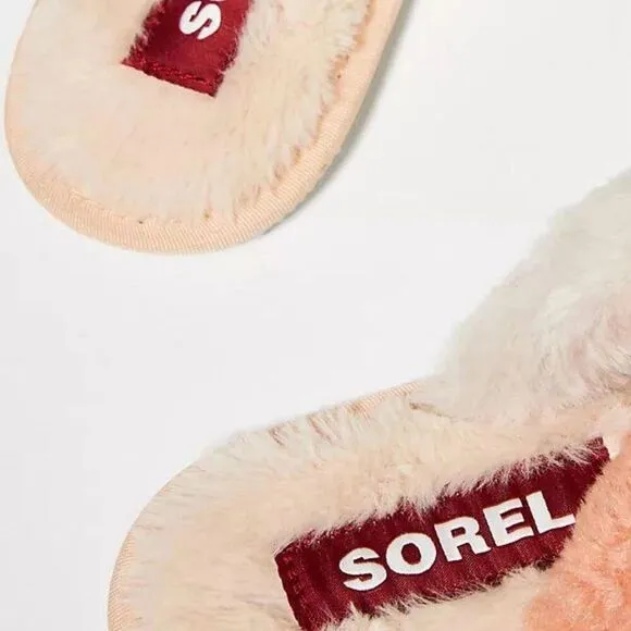 Sorel Go Mail Run Faux Fur Cotton Slippers, Cozy House Shoes , Cream, Size 9, NW