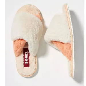 Sorel Go Mail Run Faux Fur Cotton Slippers, Cozy House Shoes , Cream, Size 9, NW