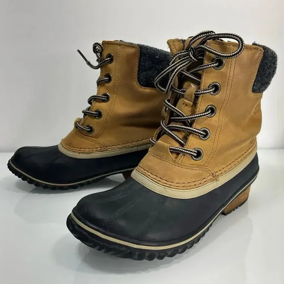 Sorel Slimpack II Tan Leather Rubber Lace Up Waterproof Winter Boots Size 7