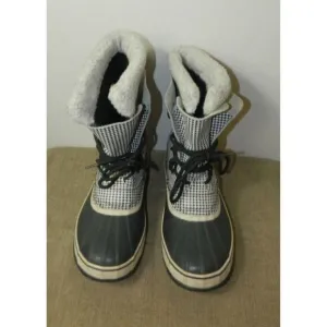 Sorel Tivoli High Snow Boots Black White Houndstooth Check Mid Calf Lined  10