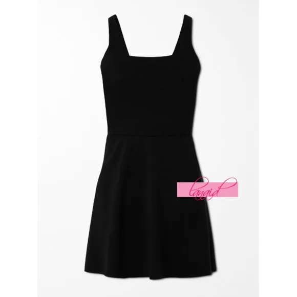 Spanx Get Moving Easy Access Square Neck Dress Black Skort Skater Fit And Flare