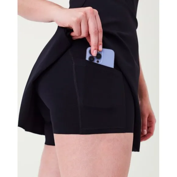 Spanx Get Moving Easy Access Square Neck Dress Black Skort Skater Fit And Flare