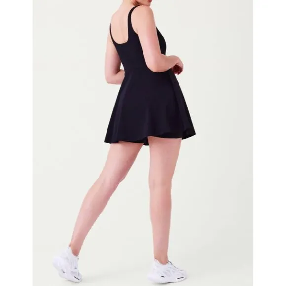 Spanx Get Moving Easy Access Square Neck Dress Black Skort Skater Fit And Flare