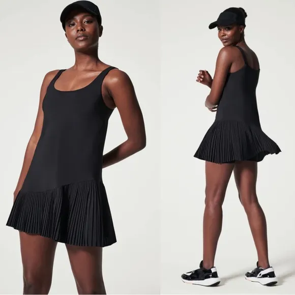 SPANX Yes Pleats Skort Active Pleated Dress with Shorts in Black Size Medium