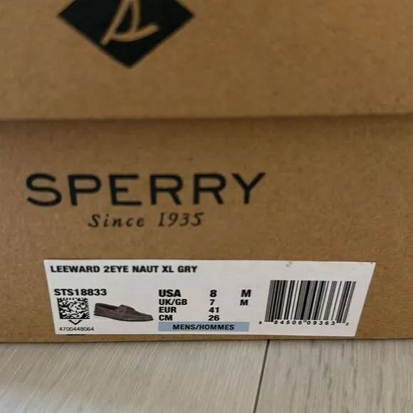 Sperry Men's Leeward Nautical Cross Lace Boat Shoe Size 8 in Grey NWT in packagi