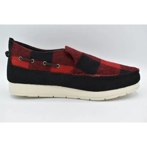 Sperry Mens Size 9 Moc Sider Buffalo Check Plaid Red Wool Blend Slip On Shoes