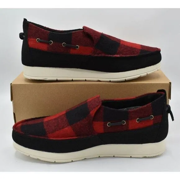 Sperry Mens Size 9 Moc Sider Buffalo Check Plaid Red Wool Blend Slip On Shoes