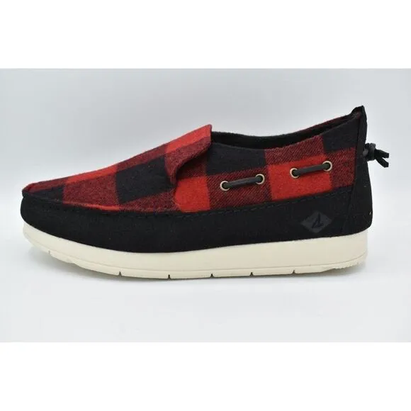 Sperry Mens Size 9 Moc Sider Buffalo Check Plaid Red Wool Blend Slip On Shoes