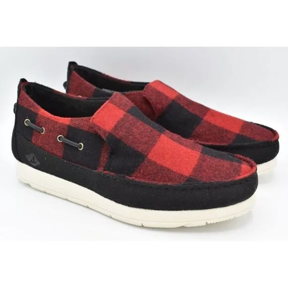 Sperry Mens Size 9 Moc Sider Buffalo Check Plaid Red Wool Blend Slip On Shoes